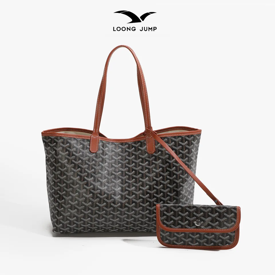 Tote Motif Geometris dan Pouch · GY202602-BROWN-L